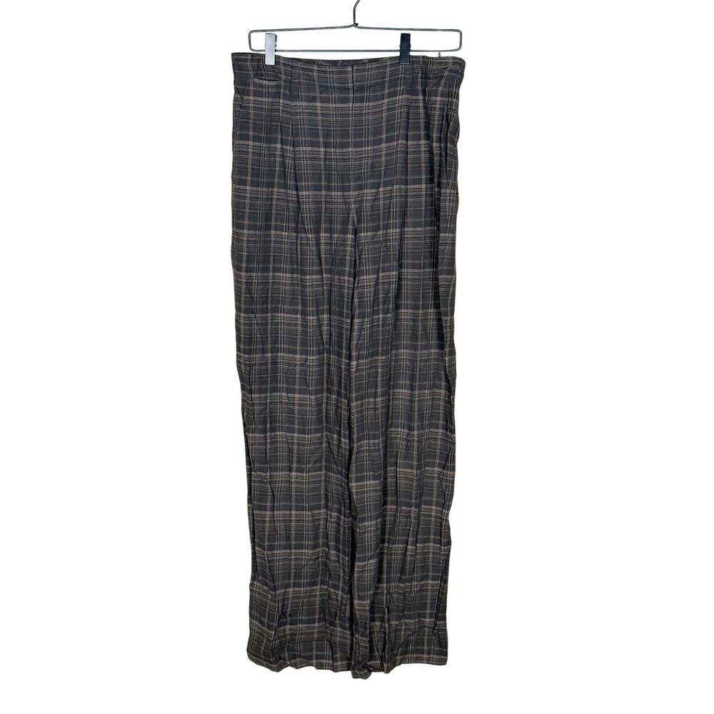Vince Classic High Rise Pleated Trousers Wide Leg Plaid Black Brown Size 8 - Picture 2 of 7